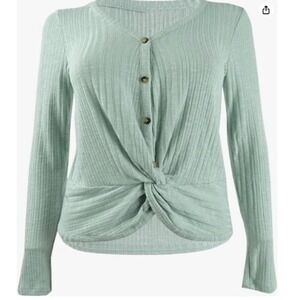 NEWE Hippie Rose Ribbed Knit Top Twist Front Long Sleeve‎ Shirt Blue Size XS